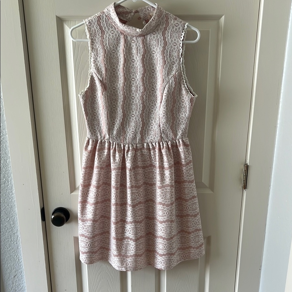 Altar'd State Pink and White Pleated Fit and Flare Dress